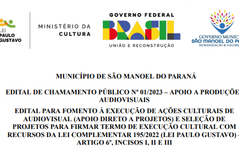 EDITAL DE CHAMAMENTO PÚBLICO Nº 01/2023 – APOIO A PRODUÇÕES AUDIOVISUAIS