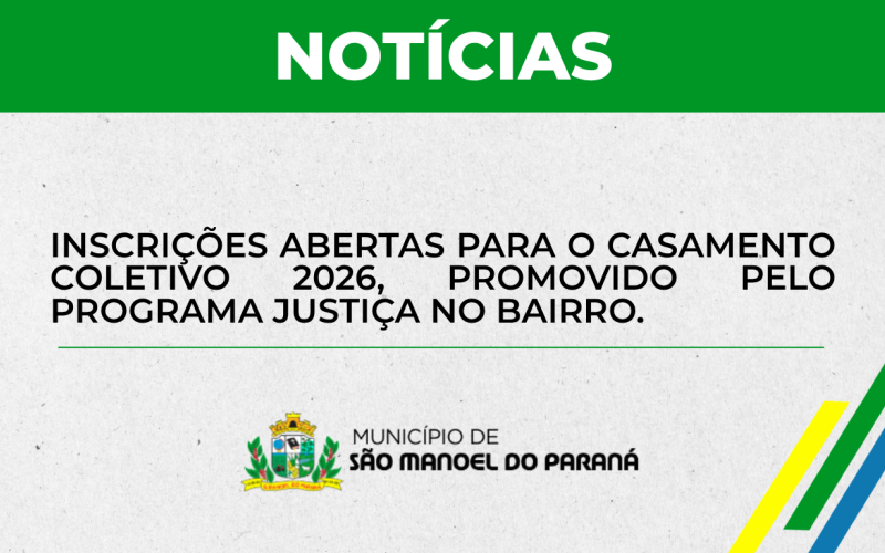 Inscrições abertas para o Casamento Coletivo 2026, promovido pelo Programa Justiça no Bairro.